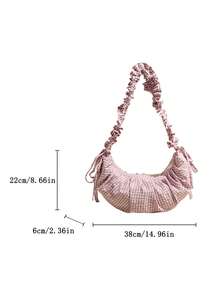 Nuova borsa a tracolla da donna stile casual alla moda, grande capacità, motivo a quadri fresco, plissettata, con tracolla regolabile, stile nuvola, stile coreano femminile, versatile, morbida e floscia, da portare a spalla o sottobraccio, adatta per studenti universitari, borsa per le lezioni, pendolarismo quotidiano, shopping, vacanze, a tracolla - Multicolore - Visualizzare 13
