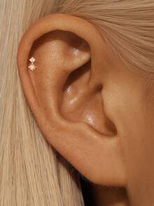 EleRunis 1 pieza de joyería fina de plata de ley 925 con forma de estrella, piercing de cartílago hélix con rosca y base plana, para uso diario, boda, fiesta y compromiso - Dorado - Ver 4