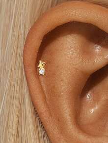 EleRunis 1 pieza de joyería fina de plata de ley 925 con forma de estrella, piercing de cartílago hélix con rosca y base plana, para uso diario, boda, fiesta y compromiso - Dorado - Ver 29