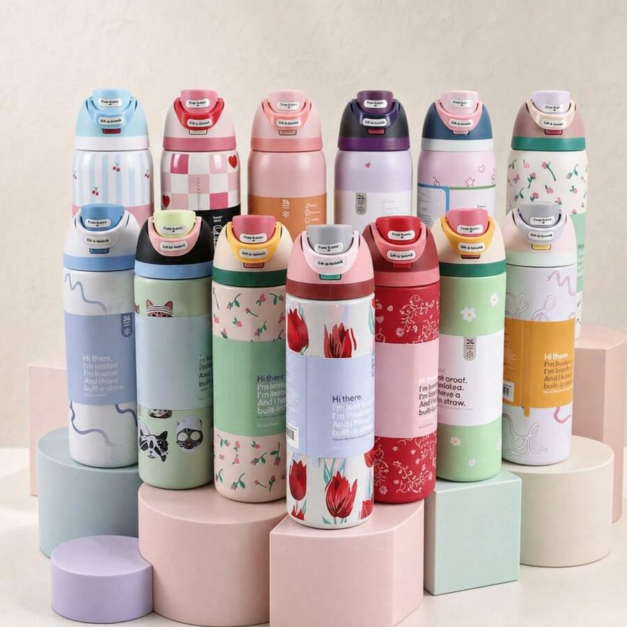 24oz Owala Stainless Steel Insulated Water Bottle With Straw & Flip-Top Lid, Leak-Proof Sports Bottle For Travel & School, 24H Temperature Retention For Cold & Hot Drinks, Portable Design For Coffee & Iced Beverages - 彩色 - 查看 1