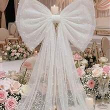 1pc Pearl White Mesh Fabric With Pearl Embellishments, Translucent Wedding Backdrop Curtain, Decorative For Wedding Dress, Wedding Party Decor, Photography Backdrop, Tablecloth, Table Runner, Banner, Gift Wrapping, Elegant Beaded Mesh Suitable For DIY Crafts, Ceremony Decor, Bridal Shower, Home Decor, Event Backdrop - White Pearl - View 10