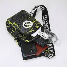 Bolso de pecho con estampado estilo callejero con correas anchas para los hombros y cinta con letras, versátil para desplazamientos diarios y actividades al aire libre - Multicolor - Ver 5