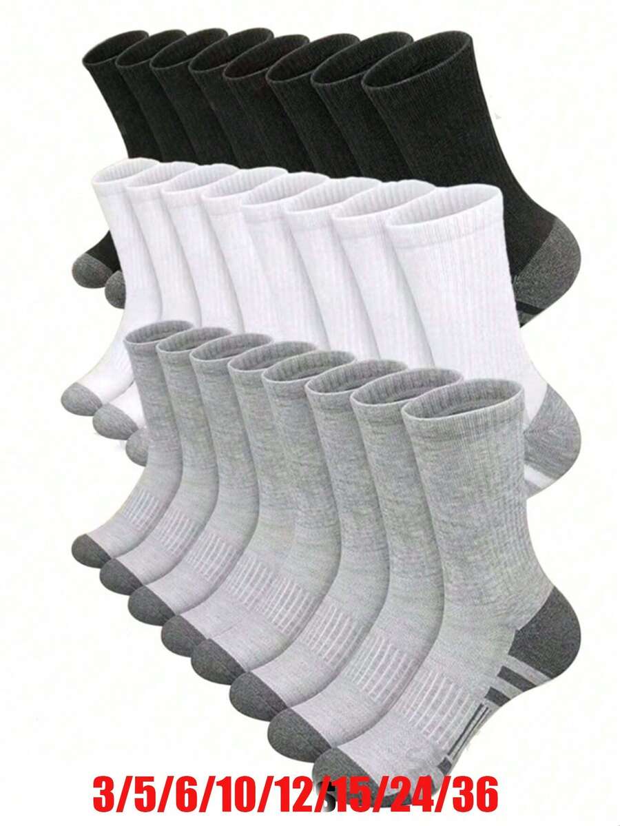 1/3/6/9/12 Pairs Men's Lightweight Socks, Women's Lightweight Socks, Men's Striped Printed Mid-Calf Socks, Casual Comfortable Yin Yang Pattern Socks, Suitable For Daily Wear. Minimalist Men's Socks, Suitable For Summer And Autumn, Minimalist Sports Style Mid-Calf Socks, Available In 1/3/6/9/12 Pairs. - Multicolor - View 1