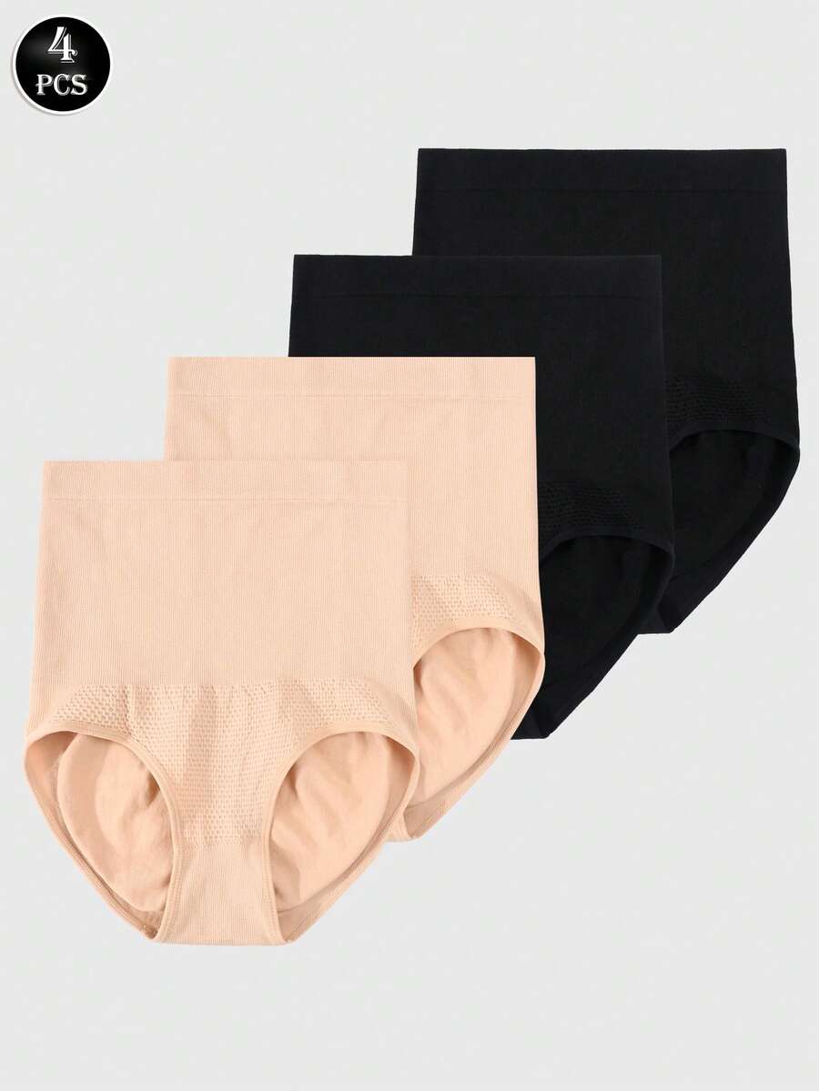 4pcs Solid Color Seamless High Waist Tummy Control Butt Lifting Panties For Women - Multicolor - View 1