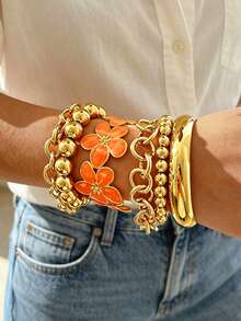 10pcs/7pcs/6pcs/5pcs Pulsera y Brazalete Vintage Moda Elegante Estilo Bohemio Vacaciones Metal Multi-Geométrico Asimétrico Elástico Cuentas Redondas Cuentas Cuadradas CCB Disco Colgante Apilado Gota de Aceite Naranja Flor Cadena Gruesa Hueca Cadena Retorcida Piel de Serpiente Cadena Entrelazada Minimalista Personalizado Básico Y2K Exagerado Multicapa Dorado Adecuado para Mujeres y Hombres Verano Playa Vacaciones Fiesta Cita Regalo Uso Diario Accesorio Versátil - Multicolor - Ver 8