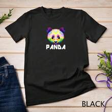 かわいいパンダの頭カラフルな芸術的な幾何学的なパンダ恋人 Tシャツユニセックス Tシャツ - ブラック - チェックする 9