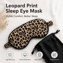 Classic Yellow Brown Leopard Print Satin Sleep Eye Mask With Storage Bag, Soft Light Blocking Eye Cover For Travel - Gold - View 2