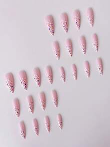 Instantly Enhance Your Elegant! 24pcs/Set Short Square Spring/Summer Cute Polka Dot Dopamine Glossy Nail Stickers, Full Coverage Fake Nails, Suitable For Hot Girls, Career Women, Parties, Dates And Daily Wear. Nail Art Supplies, Nail Art Essentials. - Multicolor - View 3