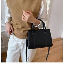 Black Litchi-Grain Tote Bag With Top Handle & Detachable Strap - Black - View 1