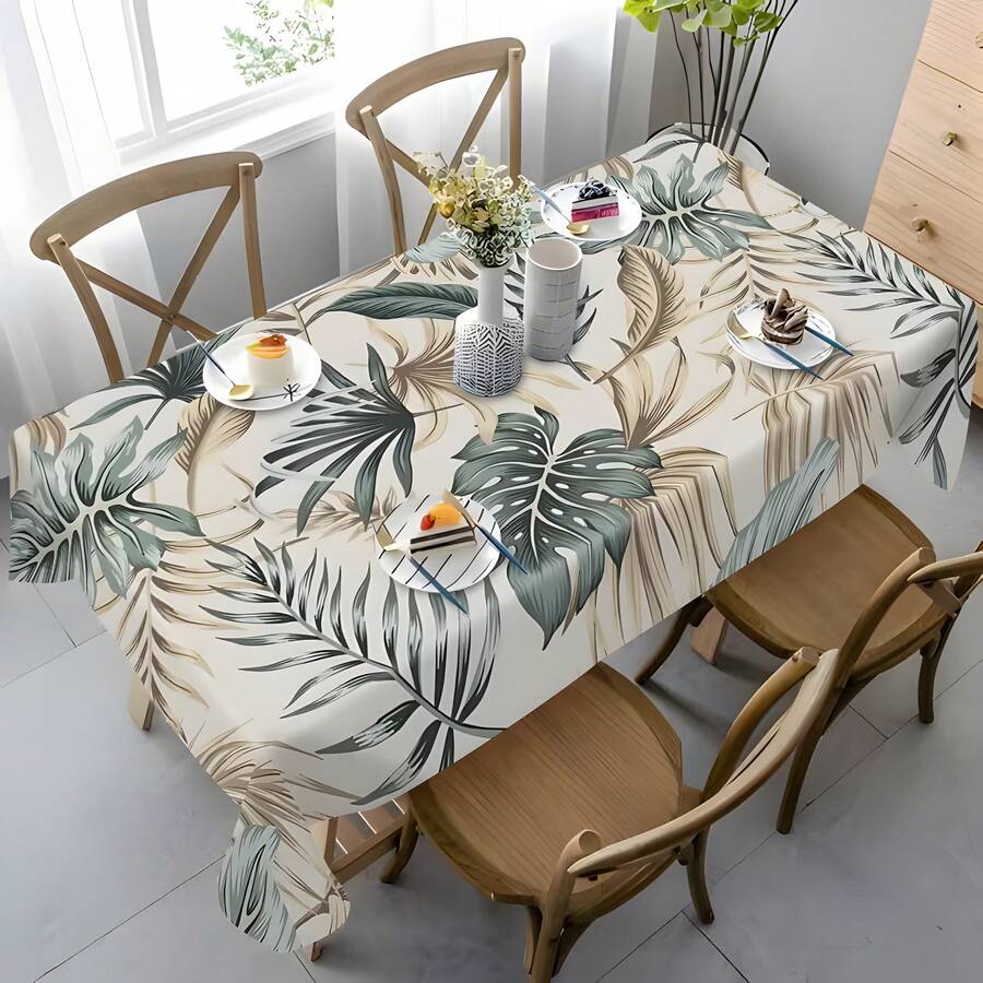 1pc Morandi Tropical Palm Leaf Print Rectangular Tablecloth, Anti-Slip Wear-Resistant, Nordic Restaurant / Bohemian Home / Luxury B&B / Tropical Style Decor Essential! Polyester Material, Machine Washable, Suitable For Multiple Indoor Scenes - Multicolor - View 1
