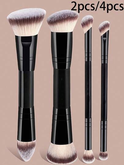 YZIMENG 2pcs/4pcs Juego de brochas de maquillaje profesional de doble extremo, brocha de base inclinada y cónica, brocha de contorno, brocha de rubor, brocha de polvo, brocha de sombra de ojos, brocha de corrector, brocha de iluminador, brocha de difuminado, herramientas de maquillaje hechas de fibras suaves, portátil y adecuado para viajar, regalo perfecto para mujeres y niñas