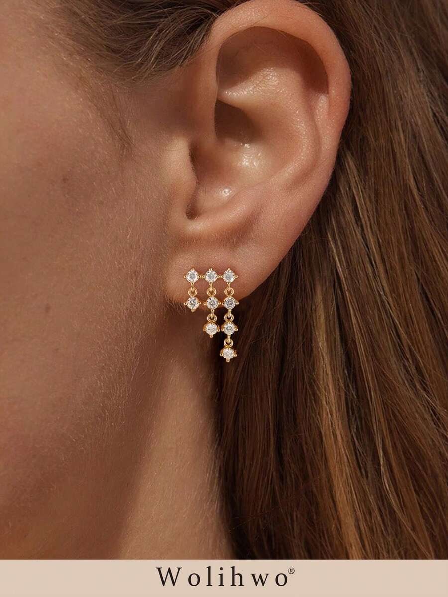 14k Gold Plated Earrings For Women,Delicate Multi-Layer Circul Zirconia Pendant Earrings Accessories,Hypoallergenic For Women Fashion Accessories - Gold - View 1