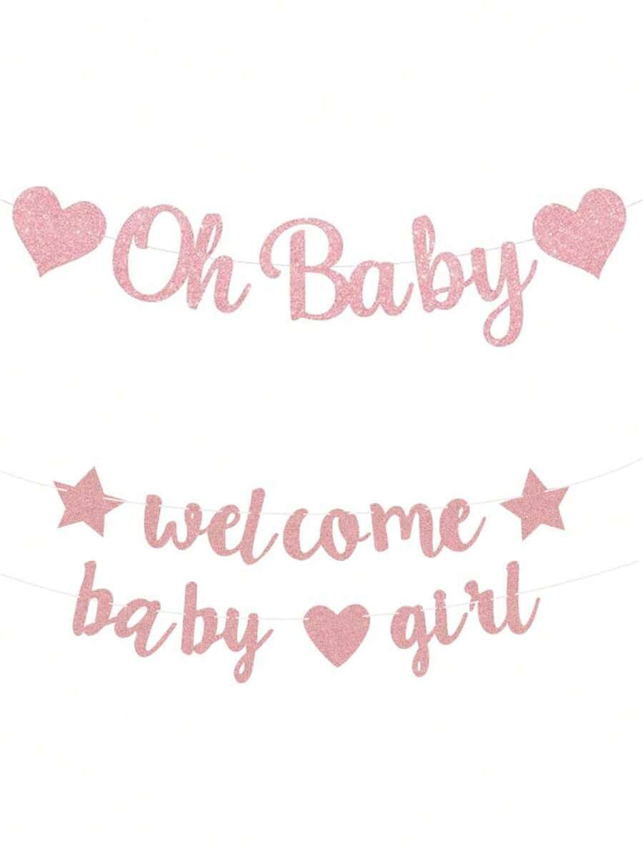 1組預串好嬰兒派對橫幅,附「Oh Baby」字母與玫瑰金亮片字母 | 性別揭曉派對裝飾 | 男嬰女嬰嬰兒派對裝飾 | 嬰兒性別揭曉派對用品 | 嬰兒派對居家裝飾禮品 - 彩色 - 查看 1