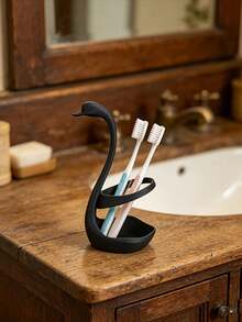 1pc Creative Swan-Shaped Plastic Toothbrush Holder, Minimalist Versatile Design, Hollow Design For Drainage And Breathability To Prevent Water Accumulation, Can Store Toothbrushes, Toothpaste, Small Items, Keeps Bathroom Countertop Neat And Organized, Both A Practical Storage Rack And An Exquisite Desktop Decoration - Multicolor - View 8