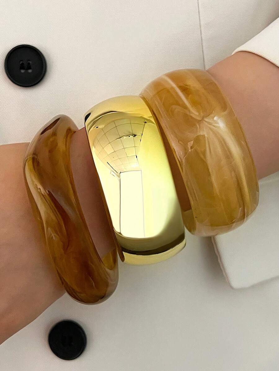 1/3pcs Minimalist Versatile Exaggerated Thick Colorful Resin Bangle Set, Stackable Bracelets, Simple High-End Style, Suitable For Daily Wear - Multicolor - View 1
