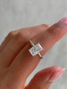1pc Shiny Geometric Pattern Engagement Ring/Wedding Ring, Women's Promise Ring/Eternity Ring, Exquisite Jewelry Gift - Silver - View 5