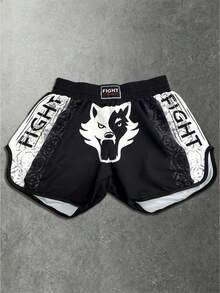 Men's Elastic Waist Fight Shorts, Athletic Training Shorts For Boxing, Muay Thai, Running, Gym Workouts & Streetwear Sports Black Summer - Black - View 2