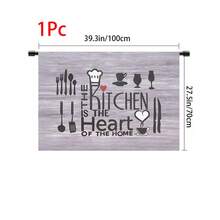 1 pieza, Decoración del hogar, Falda de mesa con estampado de tema de cocina, Cortina pequeña de cocina, Cubierta de gabinete de cocina, Con agujeros para cortina, Fácil de colgar, Rectangular, Tejido a máquina, Lavable a máquina, Decoración y accesorios de cocina, Perfecto para gabinetes de cocina y decoración del hogar - Multicolor - Ver 17