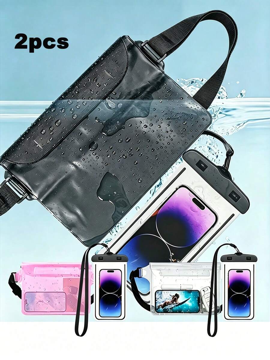 2pcs Universal Phone Pouch,1pc Waterproof Phone Waist Pack + 1pc Cellphone Cace, Suitable For Swimming, Diving, Securely Keeping Phone Dry, Beach Vacation Essential - Perfect Gift For Adventurers - Multicolor - View 1