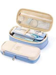 Expandable School Bag, Large Capacity Pencil Case, Pencil Bag, Stationery Bag - Blue - View 1