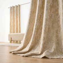 1pc Luxury European Damask Blackout Curtain, Vintage Scroll Jacquard Curtain, Ready-Made, Easy Installation, Elegant Home Decor Essential - Apricot - View 1