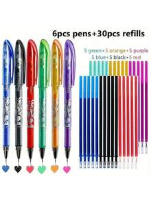 6/30 PCS Color Erasable Neutral Pen, Blue And White Series Thermal Erasable Pen, 0.5m Thermal Erasable Pen, First Day Of School - Multicolor - View 4