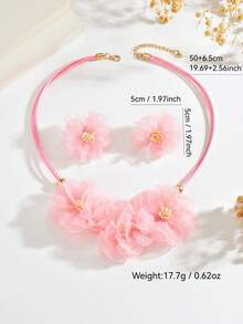 1 Set 3pcs Collar Babero y Pendientes de Flor Rosa Hechos a Mano Frescos Dulces Elegantes, Conjunto de Joyas Bohemio Vintage Moda Clásica Dopamina Collar de Clavícula Floral y Pendientes de Flor para Mujer, Adecuado para Uso Diario, Vacaciones, Fiesta, Temporada de Bodas Novia, Dama de Honor, Regalo, Festival de Música - Rosa - Ver 5