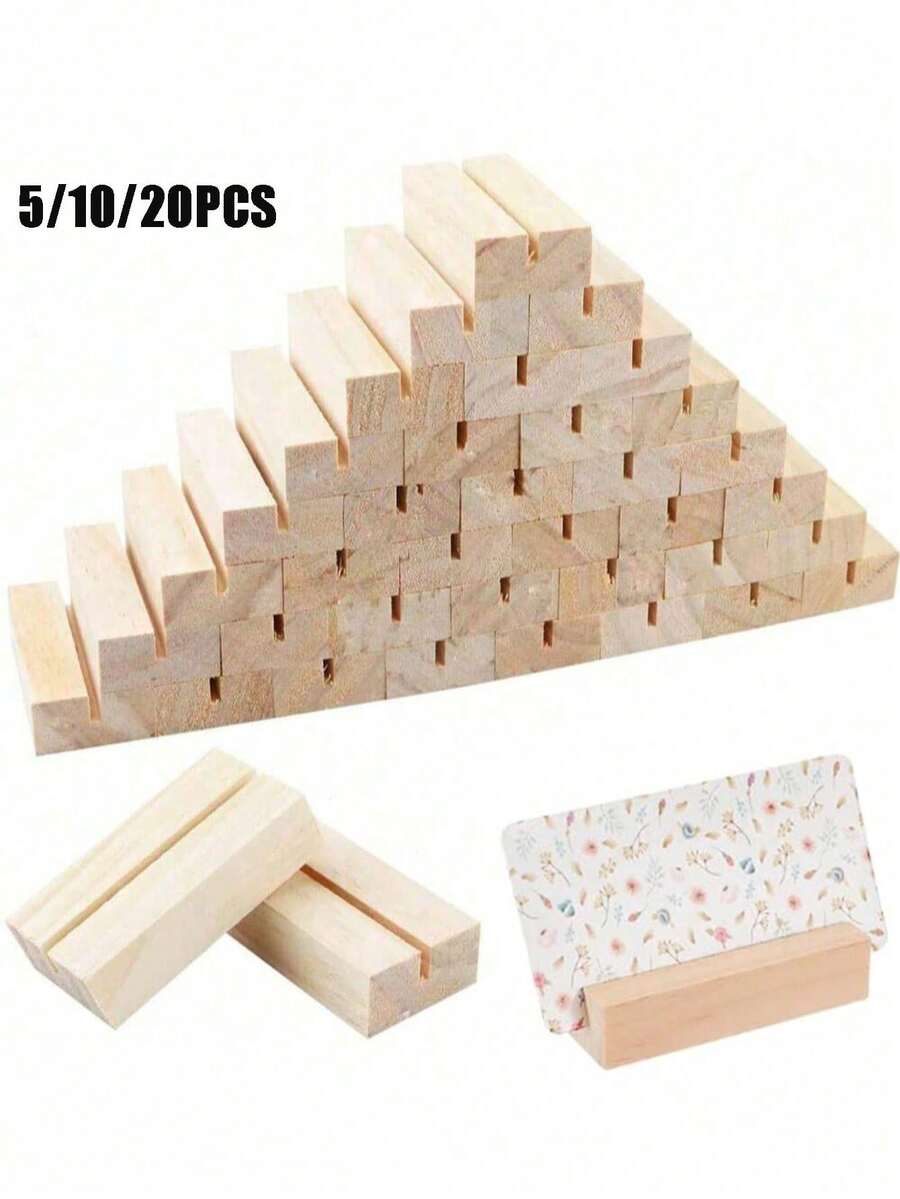 5/10/20pcs Wooden Table Number Holders, Small Table Card Stands, Retro Wooden Business Card Holders, Suitable For Wedding Party Events - Multicolor - View 1