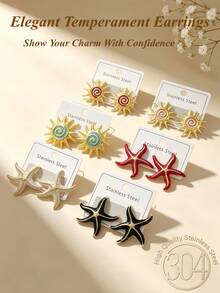 2/12/18pcs French Elegant Charming Enamel Bead Earrings, Black & Gold Stainless Steel Earring Set, Includes Sparkling Sun Earrings And Geometric Starfish Earrings. Colorful Series Oil Drop Earrings. Elegant Earrings, Suitable For Daily Wear, Party/Daily/Beach Accessories, Anniversary, Valentine's Day, Bohemian Style Jewelry, Ideal Gift For Valentine's Day - Oil Dripping Kit - View 3