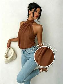 1 chiếc áo sơ mi nữ thanh lịch bằng vải dệt, phù hợp cho hẹn hò, kỳ nghỉ và mặc hàng ngày mùa hè - màu nâu - Xem 4