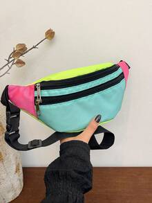 Bolso de cintura/bandolera para mujer; diseño de bloques de color unisex; adecuado para ciclismo, senderismo, actividades al aire libre y fitness. - Multicolor - Ver 5