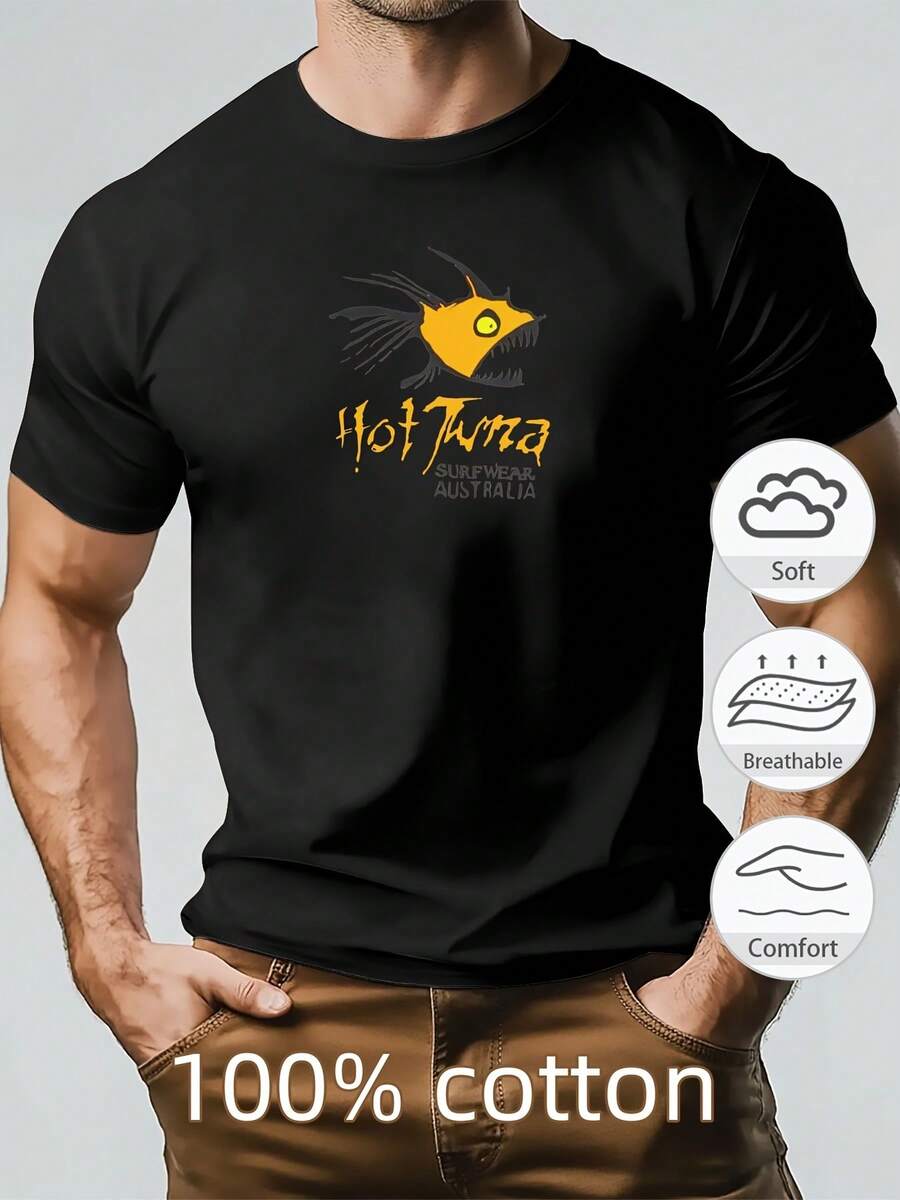 Camiseta de manga corta con cuello redondo para hombre, diseño de con púas, estilo casual de verano, marca SURAR LIA. - Negro - Ver 1