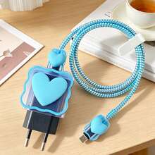 Heart-Shaped Data Cable Protector + Storage Bag Data Cable Protector Compatible With Samsung 25W Charger Protective Case Anti-Breakage Anti-Scratch Dirt-Resistant - Multicolor - View 6