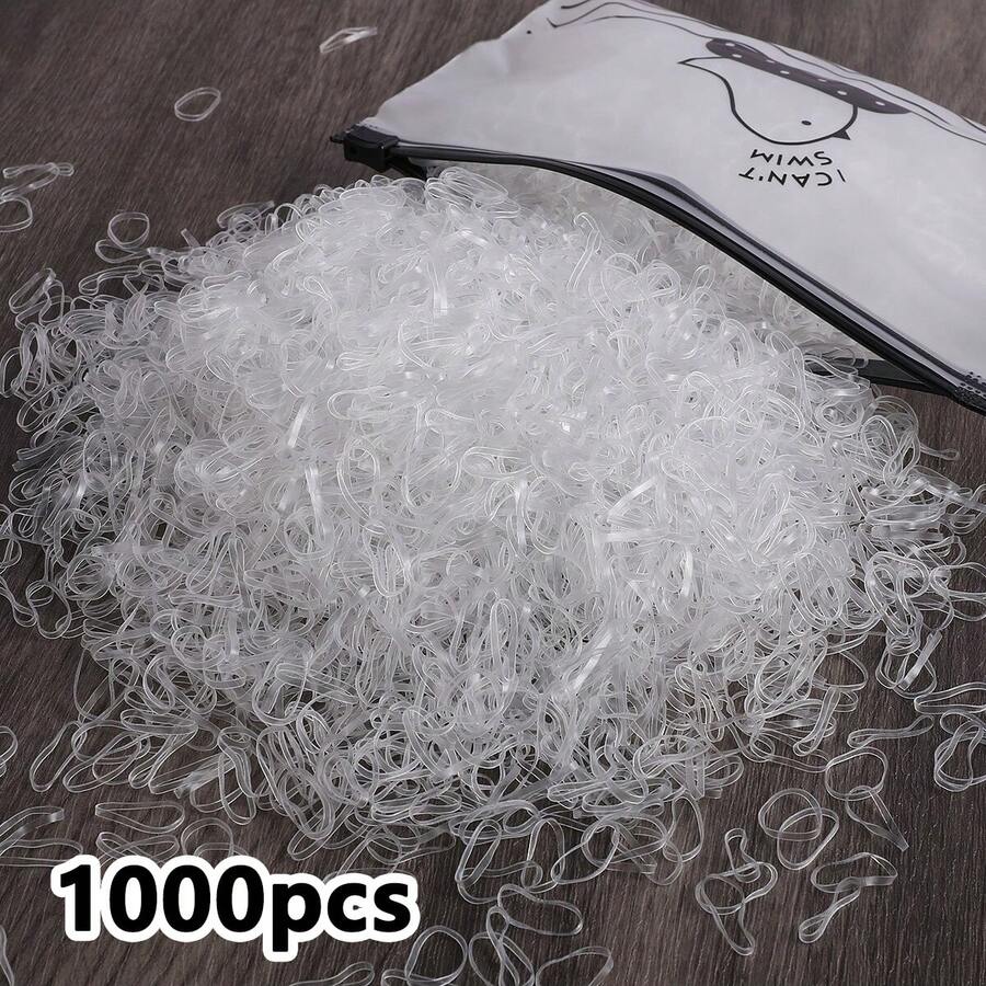 1000入女孩小號迷你橡膠髮圈 柔軟馬尾髮帶 日用髮飾 - 無色 - 查看 1