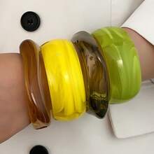 1/4pcs Minimalist Versatile Exaggerated Thick Colorful Resin Bangle Bracelet Set, Stackable, Elegant, Suitable For Daily Wear - Multicolor - View 7