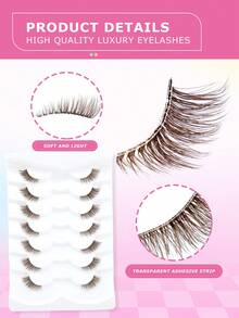 7 Pairs Brown Half-Eye Thick Curly Natural Fluffy Faux Invisible Band Real Eyelash Eye Tail Lengthening Faux Mink Hair Lightweight Comfortable One-Piece Beginner Wear False Eyelashes - View 4