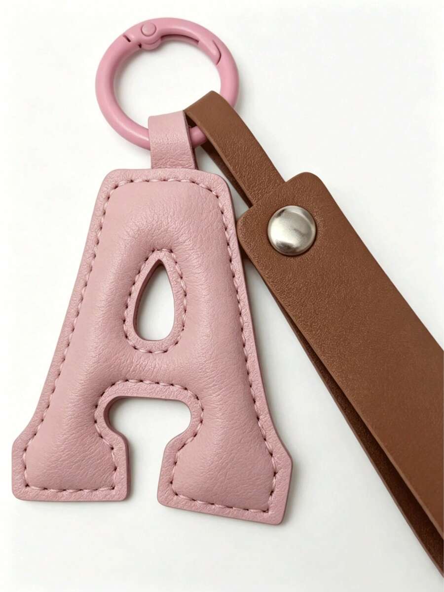 1PC PU Leather Letter A Keychain, DIY Alphabet Pendant, Bag Luggage Tag, Minimalist Key Ring, Personalized Charm, Gift For Women - Multicolor - View 1