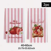 Set Of 2 Summer Fruit Kitchen Towels: Sweet Strawberry (Pink Stripes) And Fresh Peach Designs. Made Of Absorbent Polyester Microfiber, Quick-Drying, Lint-Free, Machine Washable. Ideal For Kitchen Cleaning And Summer Decor. - Multicolor - View 21