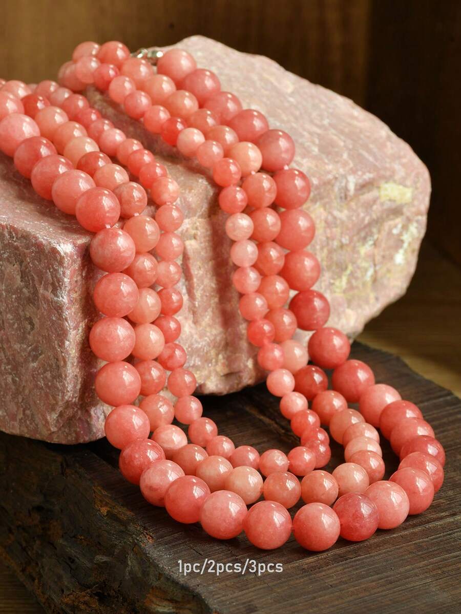 1/2/3pcsChic Sunstone Necklace Exquisite 6mm/8mm/10mm Bead Nature Stone Choker (Nature Stone Colour Is Random)
