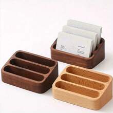 Holz Visitenkartenhalter für den Schreibtisch, Walnuss/Buche 3-Fach Visitenkarten Aufbewahrungsbox, Holz Büro Karten Organizer, geeignet für Büro Schreibtisch Aufbewahrung, Schreibtisch Display, Handyhalter, Schreibtisch Zubehör, Massivholz Schreibtisch Visitenkartenhalter, Büro Schreibtisch Organizer - Mehrfarbig - Übersicht 2