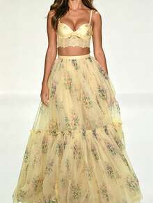 Lightweight Printed Chiffon Set With Elegant Laces, Very Popular Style - 杏色 - 查看 4