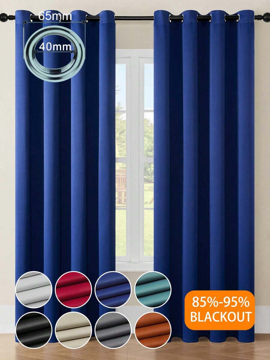 1pc/2pcs Grommet Blackout Curtains, Outdoor Blackout Curtains, Home Blackout Curtains, Kitchen Curtains, Room Decor Curtains, Outdoor Decor Curtains, Window Decor Curtains, Black Curtains, White Curtains, Blackout Curtains, Thermal Insulated Curtains, Solid Color Minimalist Modern Polyester Blend Polyester Fiber Bedroom Living Room Balcony Grommet Curtains - Blue - View 1