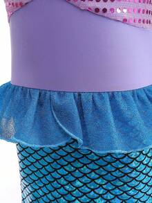 Vestido de sirena con lentejuelas azul & púrpura para niñas jóvenes con broche de piedra preciosa y mangas de mariposa, vestido de fiesta y actuación, conjunto de varita mágica, corona y guante a juego, vestido de noche para fiesta, juego de roles, adecuado como regalo de cumpleaños para niñas, adecuado para fiesta en la playa, reunión de amigos y otros eventos grandes - Morado - Ver 7