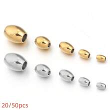 20/50pcs Stainless Steel Rice Beads, Multi-Size Plated Oval Beads For Bracelet Chain, DIY Jewelry Making Spacer Beads - Rice Beads - View 2