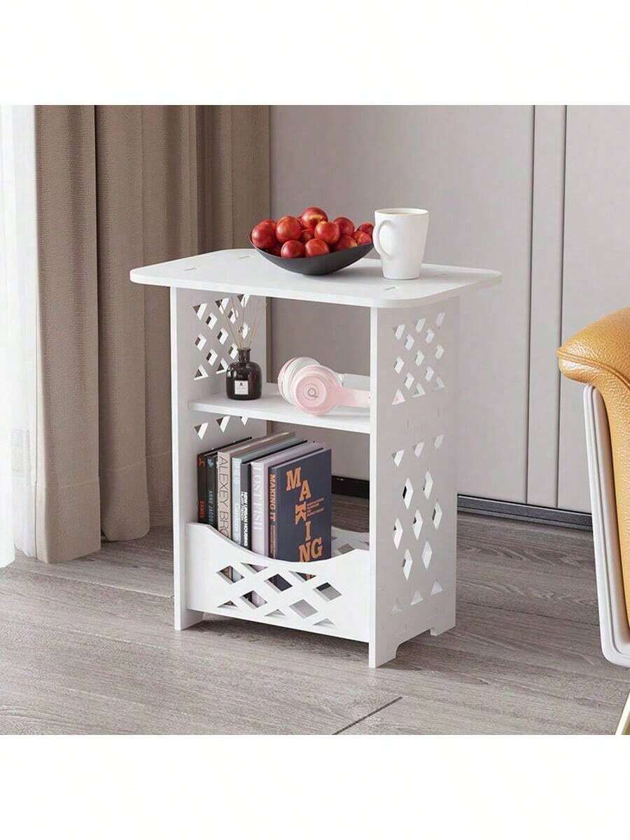 Simple European-Style Bedside Table, Multifunctional Mini Storage Side Table, Suitable For Living Room Sofa/Bedroom, Small Apartment, Space-Saving Design, Double-Layer Storage Shelf, Modern Minimalist Home (Single Layer A/Double Layer A/Double Layer B) - White - View 1