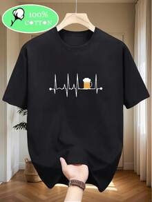 Camiseta de Hombre% Algodón, Cuello Redondo, Manga Corta, Estampado de Cielo Estrellado, Estilo Casual - Negro - Ver 1
