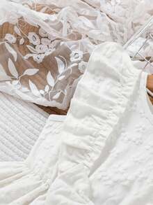 Young Girl Spring/Summer Jacquard Bowknot Decor Mini Dress - White - View 5