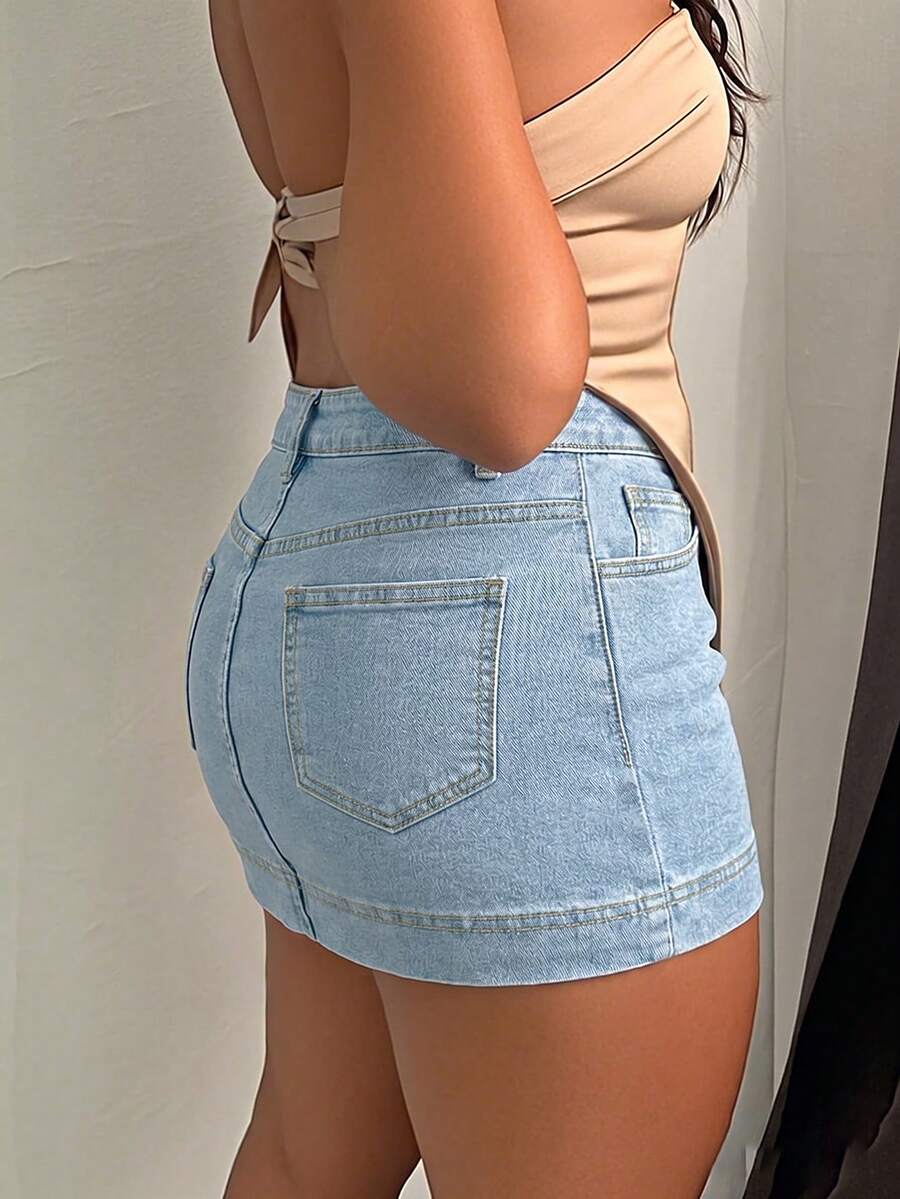 New Arrival European And American Minimalist Casual Commuting Lifting Denim Skirt For Women Summer - Light Wash - View 1