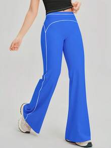 NcmRyu Women's 1pc Contrast White Line Hip-Lifting Slim Fit Flare Long Pants - Blue - View 5