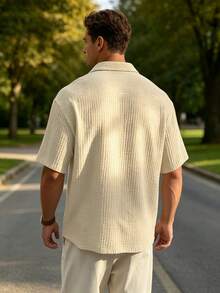 Men's Casual Short-Sleeve Shirt, Loose And Lightweight In Cotton, Basic Style For Summer - Khaki - View 4